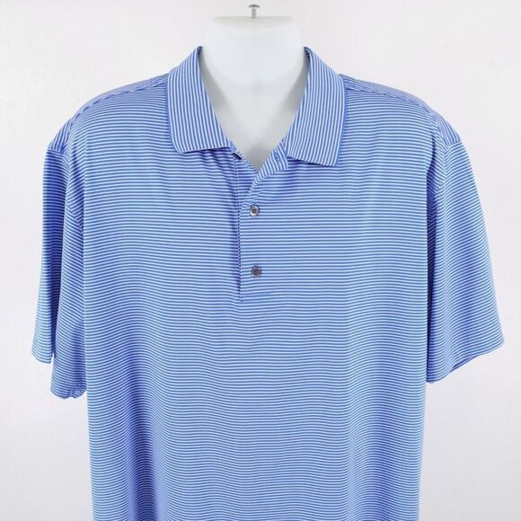 FJ Footjoy‎ Polo Shirt Collared Blue Striped 2XL Short Sleeve - Picture 1 of 9